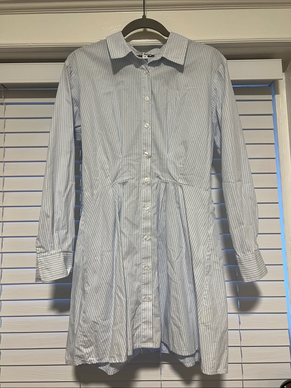 Steve Madden Light Blue Striped Button-Front Shirt Dress